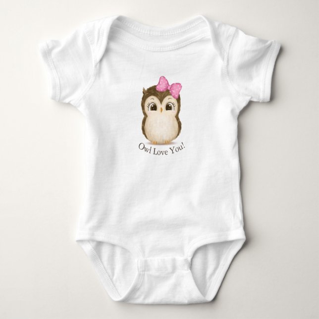 Owl Love You Baby Girl Fun Girly Typography Baby Bodysuit (Front)