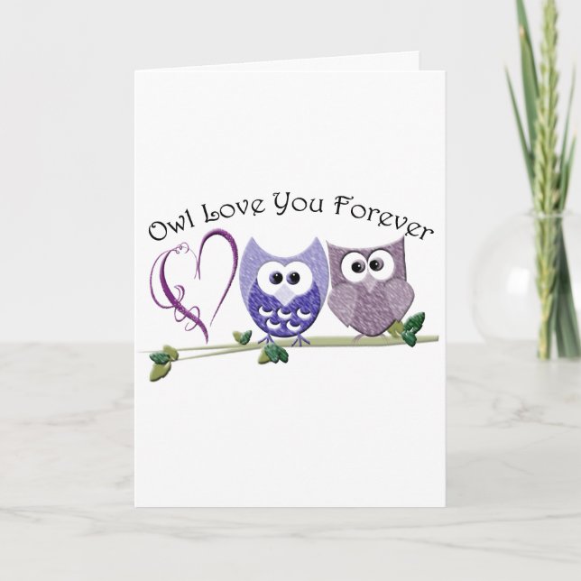 Owl Love You Forever, Cute Owls and Heart design Card (Front)