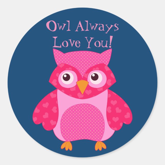 Owl Love You Valentine Round Sticker, Glossy Classic Round Sticker (Front)