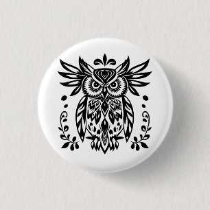 Owl Lovers Rustic Woodlands Black White Bohemian  3 Cm Round Badge