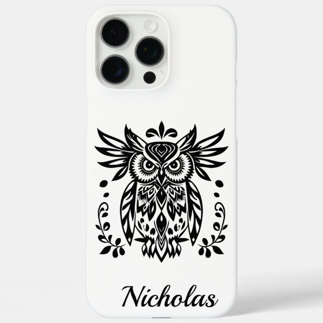 Owl Lovers Rustic Woodlands Black White Bohemian Case-Mate iPhone Case (Back)
