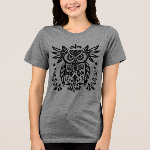 Owl Lovers Rustic Woodlands Black White Bohemian Tri-Blend Shirt