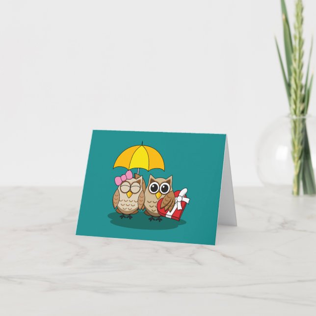 Owl Lovers w Umbrella & Chocolate Box | Add Text Card (Front)
