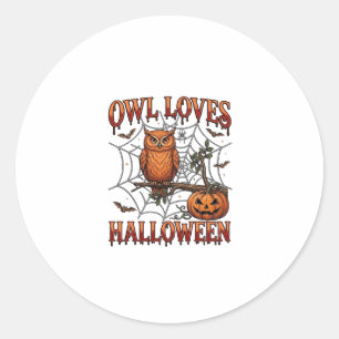 Owl Loves Halloween Orange Spider Web Pumpkin_1 Classic Round Sticker