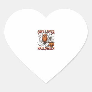 Owl Loves Halloween Orange Spider Web Pumpkin_1 Heart Sticker