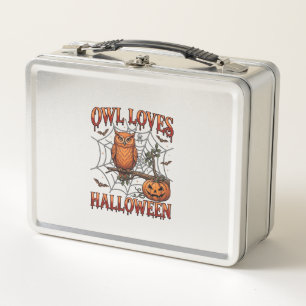 Owl Loves Halloween Orange Spider Web Pumpkin_1 Metal Lunch Box