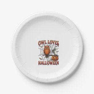 Owl Loves Halloween Orange Spider Web Pumpkin_1 Paper Plate