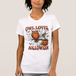 Owl Loves Halloween Orange Spider Web Pumpkin_1 T-Shirt