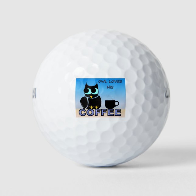 Owl Loves His Coffee Golf Balls (Front)