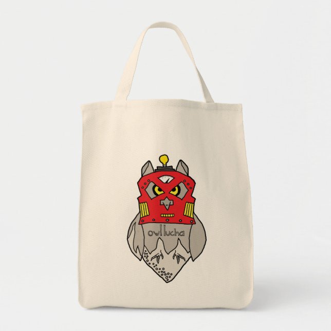 Owl Lucha Robot Grocery Tote Bag (Front)