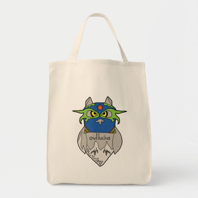 Owl Lucha Star Grocery Tote Bag (Front)