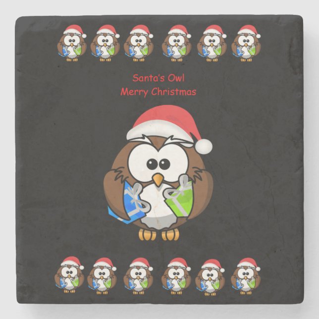 Owl Marble Stone Coaster Christmas (Front)