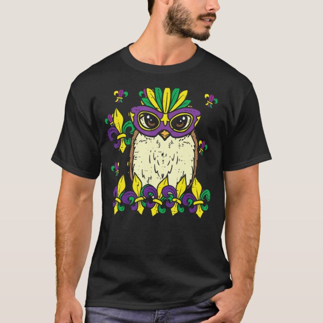 Owl Mardi Gras Mask Cute Carnival Bird Animal Men  T-Shirt (Front)