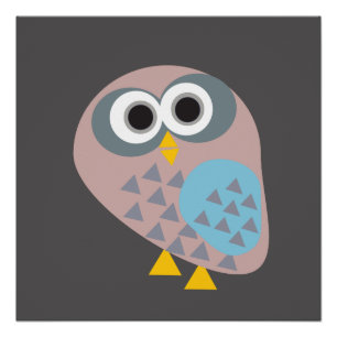 Owl mauve grey blue poster