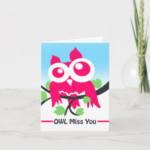 Owl Miss You Cute Pink Owl Goodbye Card