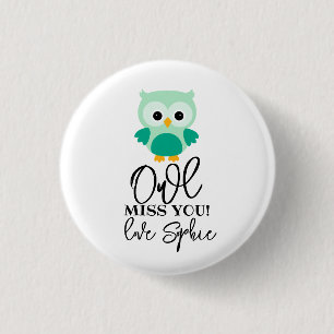 Owl miss you teacher green 3 cm round badge