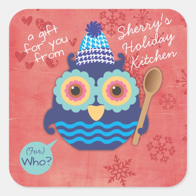 Owl mixing spoon Christmas cookies homemade treats Square Sticker (Front)
