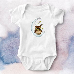 Owl Moon Blue Cute Stars Baby Bodysuit