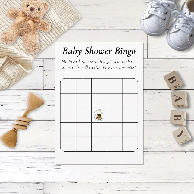 Owl Moon Blue Cute Stars Baby Shower Bingo Enclosure Card (Creator Uploaded)