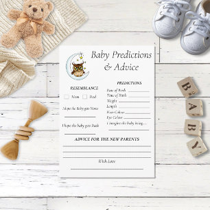 Owl Moon Blue Cute Stars Baby Shower Predictions Enclosure Card