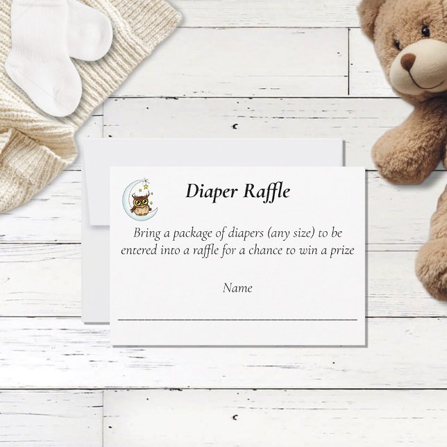 Owl Moon Blue Cute Stars Baby ShowerDiaper Raffle  RSVP Card (Creator Uploaded)
