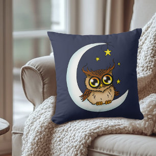 Owl Moon Blue Cute Stars Cushion