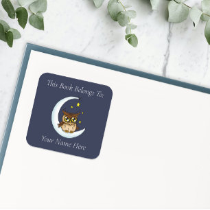 Owl Moon Blue Cute Stars Square Sticker