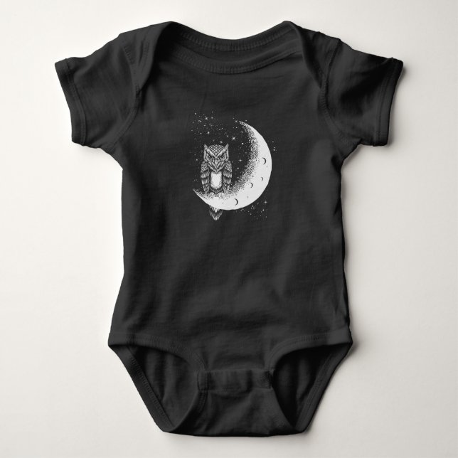 Owl Moon Celestial Bird Crescent Baby Bodysuit (Front)