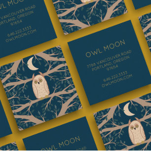 Owl Moon Mystical Magical Boho Colourful Square Business Card