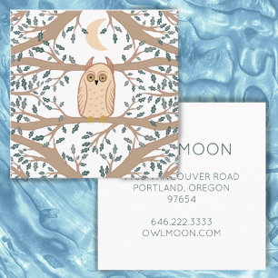 Owl Moon Mystical Magical Boho Cute Square Business Card