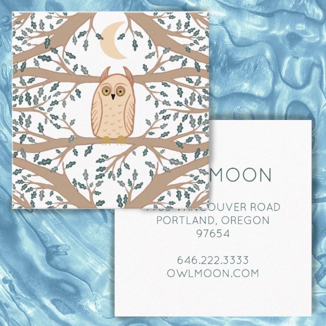 Owl Moon Mystical Magical Boho Cute  Square Business Card (Creator Uploaded)