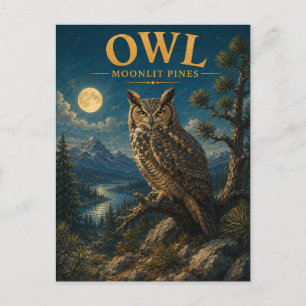 Owl Moonlit Pines Watercolor GeoSaga Postcard