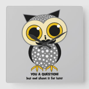 owl moustache you a question square wall clock