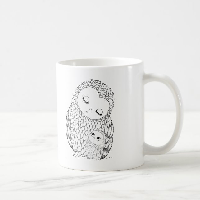 Owl Mug Owl mum & Baby Ink Drawing Owl Art Mug (Right)