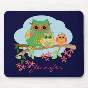 Owl Mum with her kids & Name Mousepad