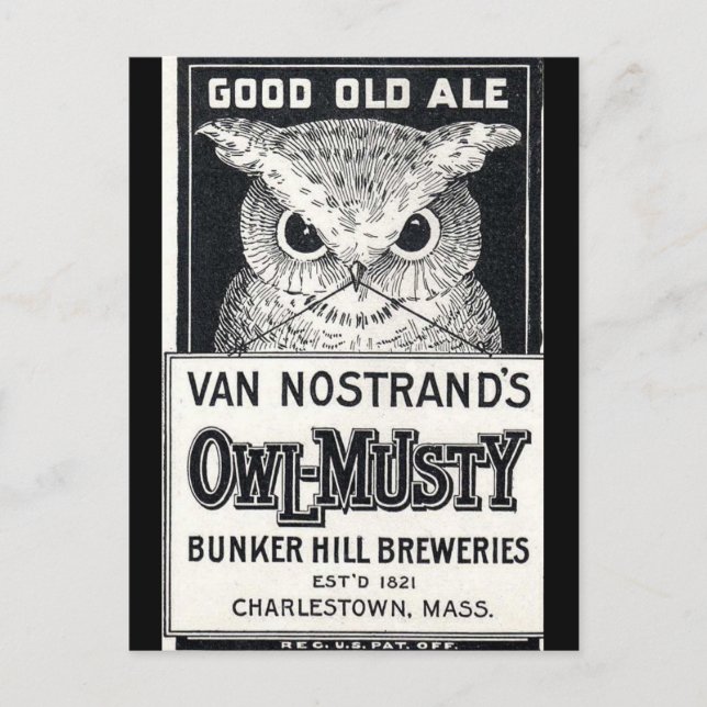 Owl-Musty Ale Beer Postcard (Front)