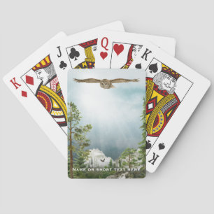 Owl Nature Lover Mountain Landscape with Monogram  Playing Cards