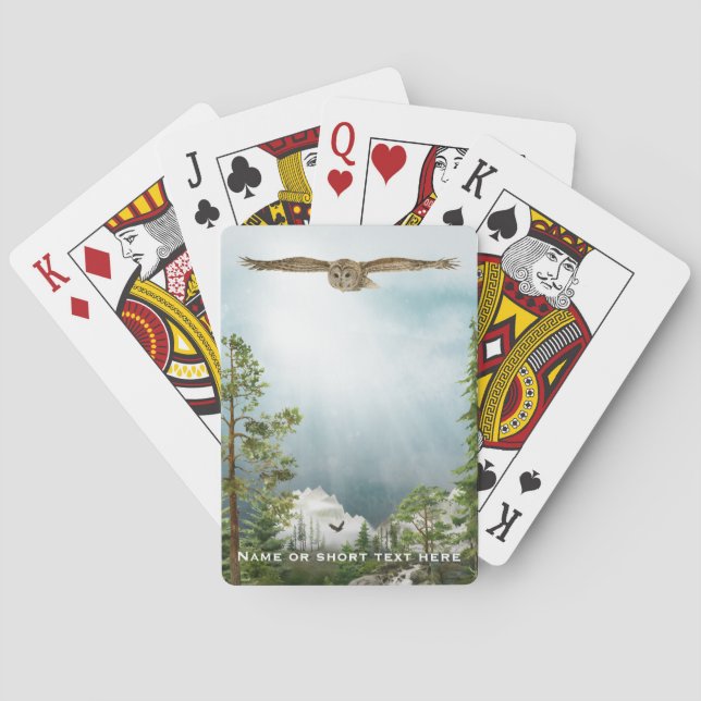 Owl Nature Lover Mountain Landscape with Monogram  Playing Cards (Back)