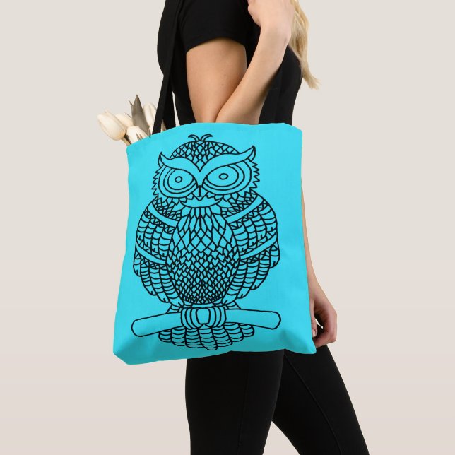 Owl (neon blue) - Tote Bag (Close Up)