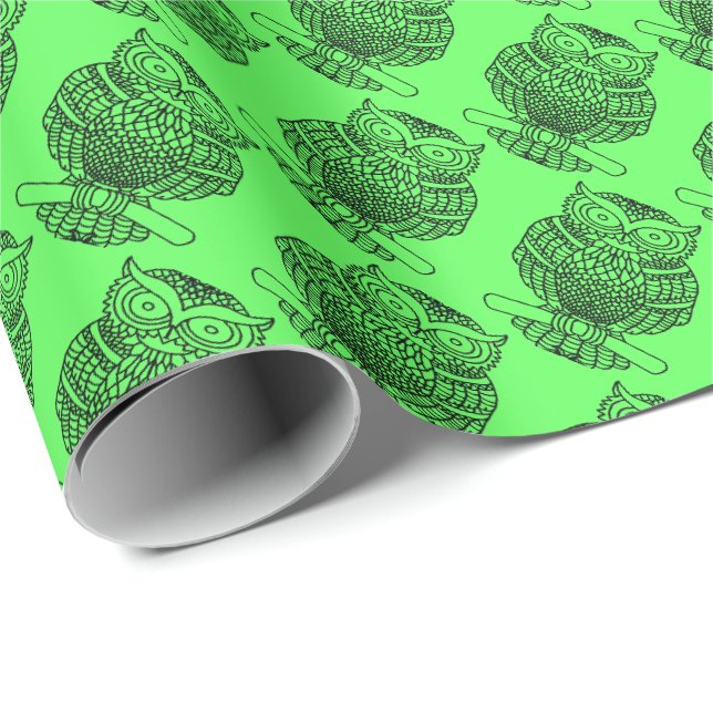 Owl (neon green) - Wrapping Paper (Roll Corner)