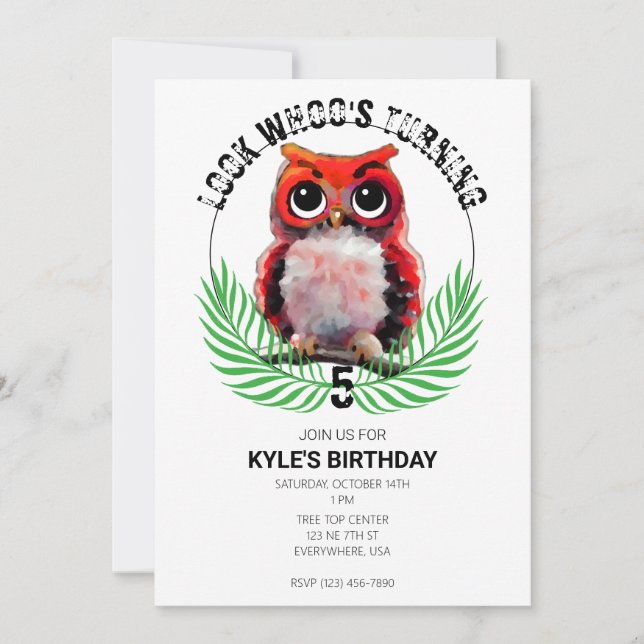 Owl Night Long Birthday Party Invitation (Front)