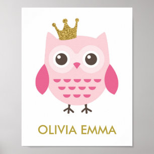 Owl Nursery Art for a Girl Poster
