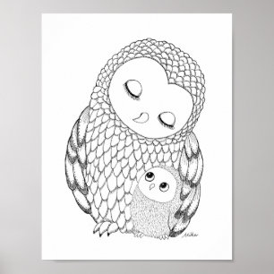 Owl Nursery Art Poster Black & White Owl Print