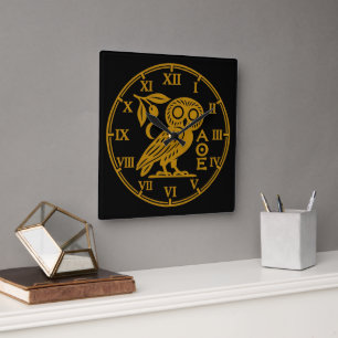 Owl of Athena Athenian Coin Ancient Greek Symbol Square Wall Clock