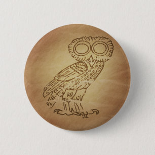 Owl of Wisdom Greek 6 Cm Round Badge