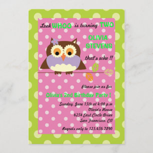 Owl on a branch - Birthday invitations 6