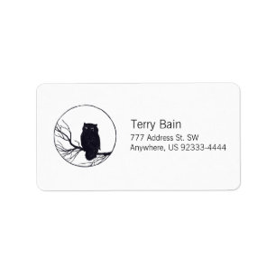 Owl on a Branch in a Circle Label