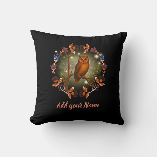 Owl on a branch Throw Pillow (Front)