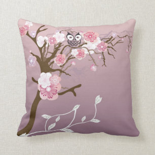 Owl on a cherry blossom tree American MoJo Pillow