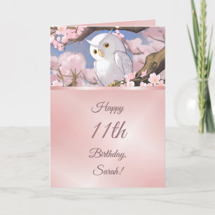 Owl On A Cherry Blossom Tree Girls Birthday Card